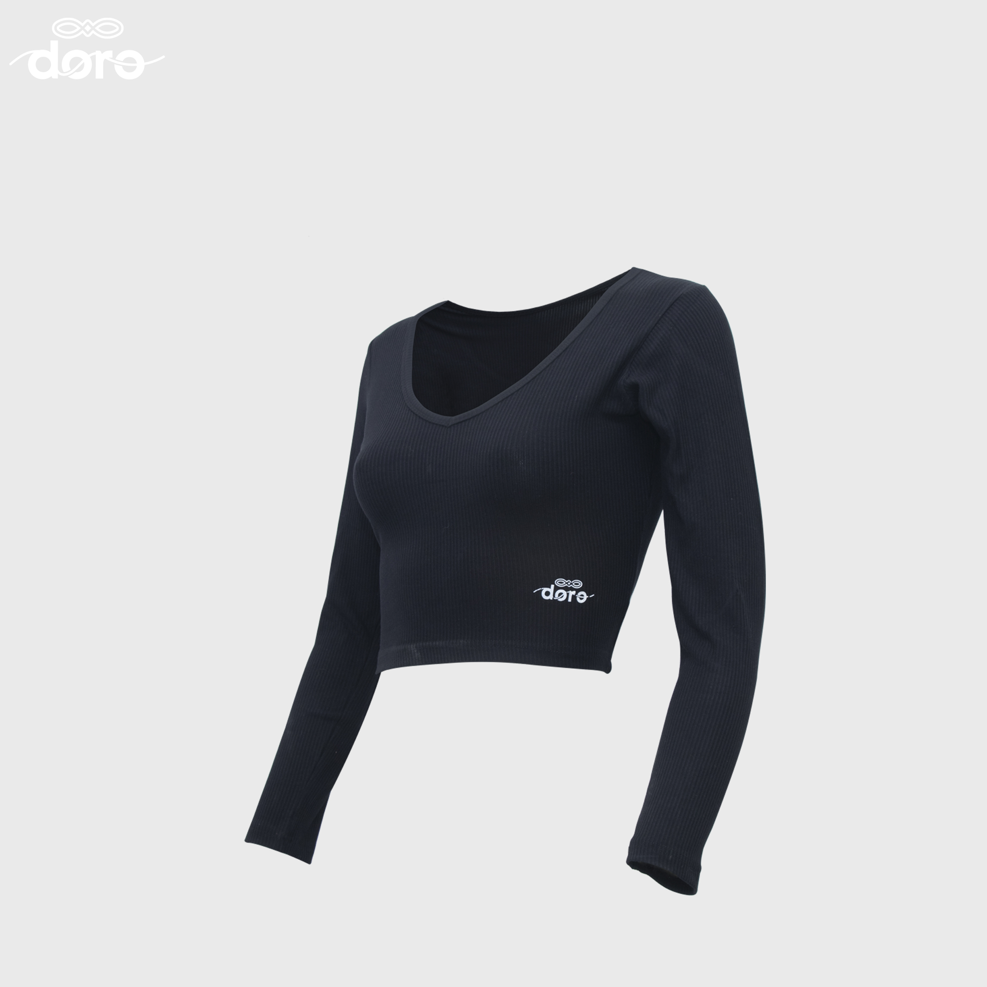 Long Sleeves Ribbed V neck Crop #032doro